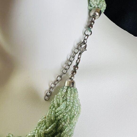 Vintage Mint Green Braided Beaded Collar Necklace Sead Beads Woven BEUTIFUL 1367 - Picture 6 of 8